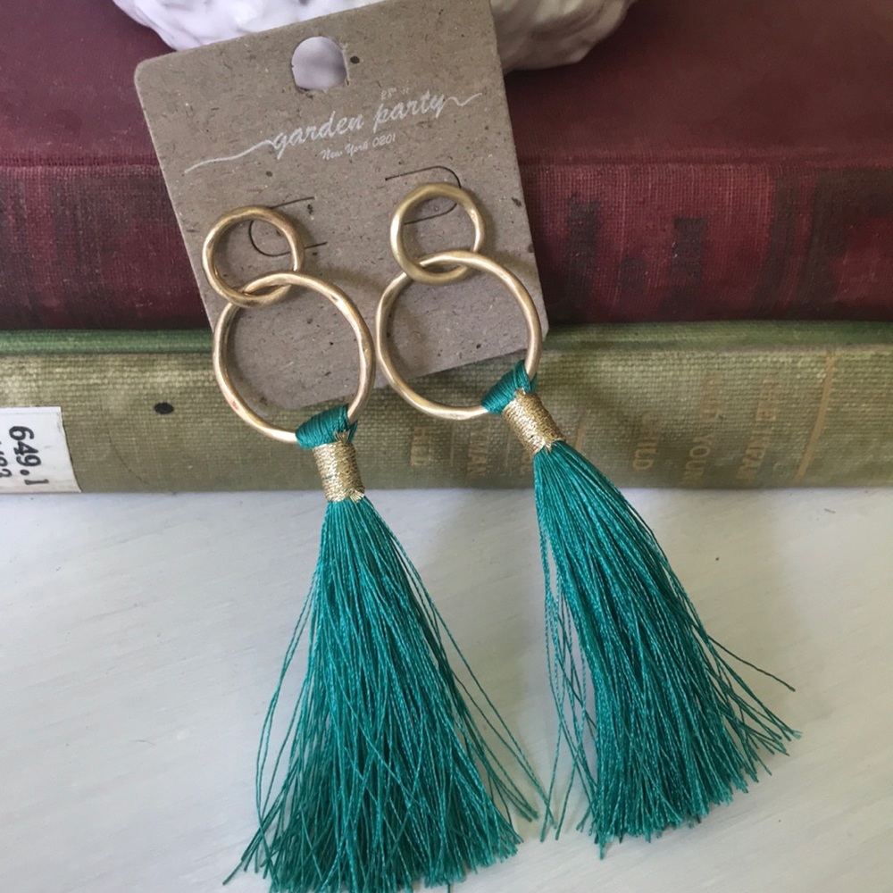 Tassel Earrings - Green/Gold